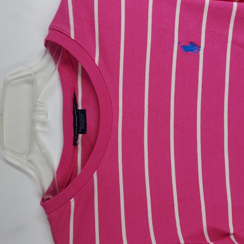 RALPH LAUREN SPORT Fushia White Striped Long Sleeve Cotton Shirt M - Picture 4 of 9